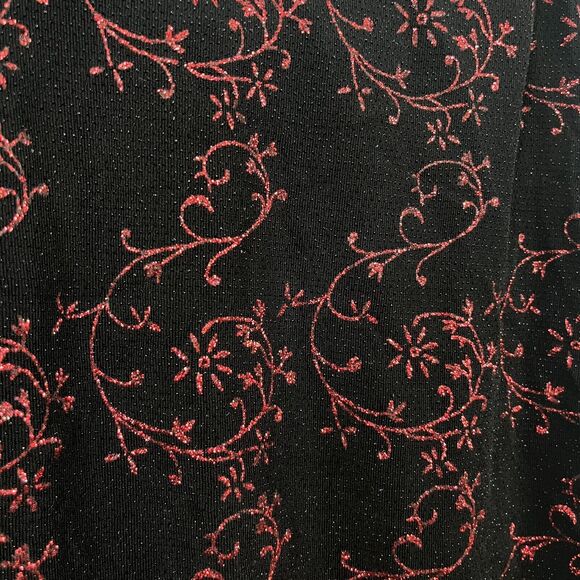 VTG Alex Evenings Maxi Gown Women's 10 Black Red Floral Glitter Sparkles V-Neck - Picture 5 of 12